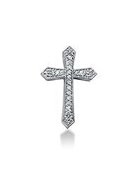 14K White Gold Round Diamond Pave Set Milgrain Cross Pendant (0.54ct)
