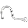 Solid 14KT White Gold 2mm Clear Cubic Zirconia Right Nostril Screw - 18 Gauge