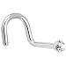 Solid 14KT White Gold 2mm Clear Cubic Zirconia Right Nostril Screw - 18 Gauge