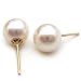 HinsonGayle Premium Round 9.0-9.5mm White Cultured Pearl Stud Earrings (14K Yellow Gold)