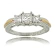 Three Stone Princess Diamond Anniversary Wedding Ring in 18K Two Tone Gold