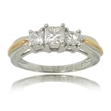 18KT 2Tone Wedding Ann Ring 3 Stone Princess Diamond