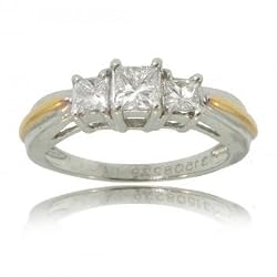 Three Stone Princess Diamond Anniversary Wedding Ring in 18K Two Tone Gold