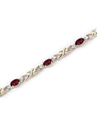 14K Yellow Gold Oval Garnet and Diamond Bracelet