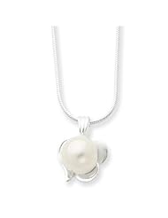 Sterling Silver Simulated Pearl Pendant on Snake Chain