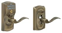 Schlage FE595VCAM609ACC Camelot Keypad Accent Lever Doorlock, Antique Brass