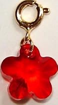 14K Glod Plated Swarovski Crystal Flower Charm - Red