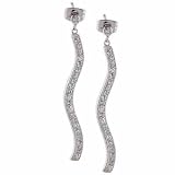 Celebrity Long Squiggle Swirl Simulated Diamond CZ Silver Drop Earrings