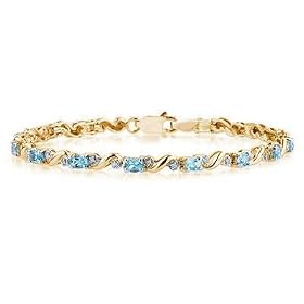 10k Yellow Gold Diamond and Blue Topaz Bracelet by Szul