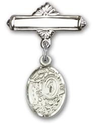 Sterling Silver Baby Badge with Miraculous Charm and Polished Badge Pin
