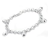 Sterling Silver Rolo w/Hearts Bracelet 7.5