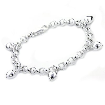 Sterling Silver Rolo w/Hearts Bracelet 7.5