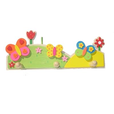 Flower and Butterfly Wooden Clothes Hanger / Childrens Door Hook