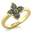White Metal Gold Plated Ring with BlackDiamond CZ - Jet Flower - Size: 6-8