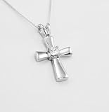 050. Silver Cross Pendant with Crystal Centre