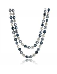 14K 9-10 dyed multi color blue baroque freshwater cultured pearl necklace, 60"