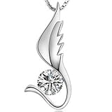 Rhodium Plated 925 Silver Cubic Zirconia Angel Wing Pendant Necklace with 18