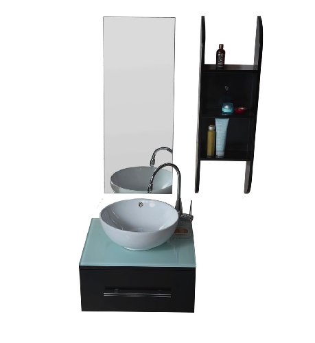 Virtu USA UM-3079-G-ES Primo 24-Inch Wall-Mounted Single Sink Bathroom Vanity Set with Tempered Glass Countertop, Espresso Finish On Sale