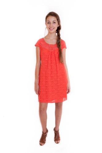 Tulle Short Sleeve Tie Dress - Coral Fizz - XS