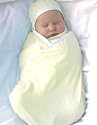 Yellow COMFORT SILKIE - Snuggle Wrap INFANT SWADDLER, Original patented shape for easy swaddle and true comfort. Design by "Mother of Comfort", parent educator Jeanelle Troncone.
