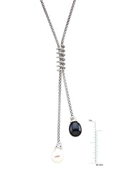 14 Karat White Gold Black White Pearl Lariat Necklace