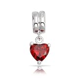 Bling Jewelry 925 Silver Red CZ Dangle Heart Pandora Style Bead Charms