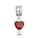 Bling Jewelry 925 Silver Red CZ Dangle Heart Pandora Style Bead Charms
