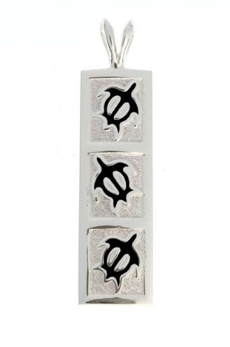 Three Framed Black Turtle Pendant, Silver Hawaiian Jewelry, * FREE Shipping from Hawaii