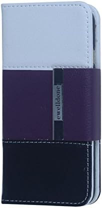 iPhone 6 case ,Ewelldone® Tri-Color Wallet Faux Leather Book Flip ID Card Case Folio Cover for Apple iPhone 6(4.7 inch Screen)） (White / Purple / Black)