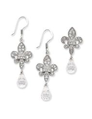 Sterling Silver Fleur-de-lis CZ Earring & Pendant Set