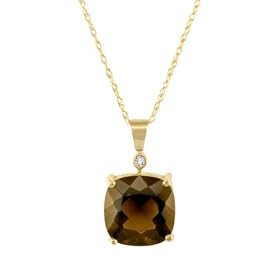 10k Yellow Gold Cushion Cut Smoky Quartz and Diamond Pendant, 18 by Amazon.com Collection