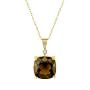 10k Yellow Gold Cushion Cut Smoky Quartz and Diamond Pendant, 18"