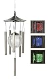 Sunergy Solar Powered Color Changing Glass Ball Wind Chime Pewter
