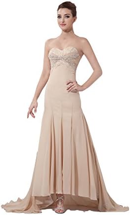 Vogue007 Womens Sweetheart Sleeveless Chiffon Pongee Formal Dress, Apricot, 12W