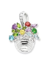 Sterling Silver Multi-colored Gemstone Basket Pendant/ Pin