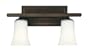 Murray Feiss VS8702-ORB Two-Light Boulevard Collection Vanity Strip, Oil Rubbed Bronze with Opal White Etched Glass Shades