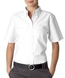 Ladies039 Classic Wrinkle-Free Short Sleeve Oxford Shirt Color White Size Medium