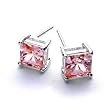 White Gold Rhodium Bonded .925 Sterling Silver with Princess Cut Pink Ice CZ Earrings in Silvertone