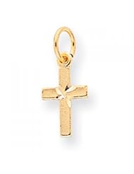 10k Yellow Gold & Rhodium Cross Charm - Religious Jewelry