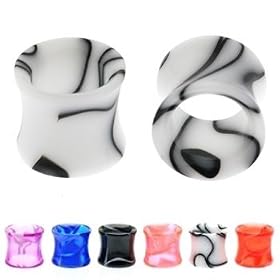 UV Swirling Marble Hollow Saddles - 0g - White - Sold As A Pair