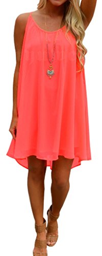 Women's Summer Spaghetti Strap Beach Dress Hollow Out Chiffon Short Mini Dresses