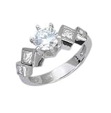 Sterling Silver Engagement Ring with Clear CZ - Size: 6-9