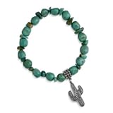 Turquoise Beaded Stretch Bracelet with Sterling Saguaro Charm