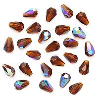 Czech Fire Polish Glass Beads 7X5mm Teardrop Smoke Topaz AB