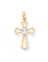 10k Yellow Gold Diamond-cut Cross Charm - Religious Jewelry