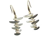 Black and White Mother Of Pearl Seesaw Earrings, 14k Gold