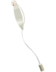 Les Poulettes Jewels - Sterling Silver Brooch Leaf and Pink Round Freshwater Pearl 7 mm