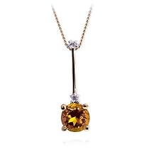 14k Yellow Gold Round Citrine and Diamond Drop Pendant, 17"