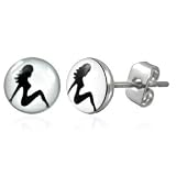 31Jeh5B4SYL. SL160  Urban Male Naked Girl Black & White Stud Earrings In Stainless Steel (Pair)