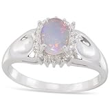9K White Gold 0.321ct Opal & Diamond Ring - Size N